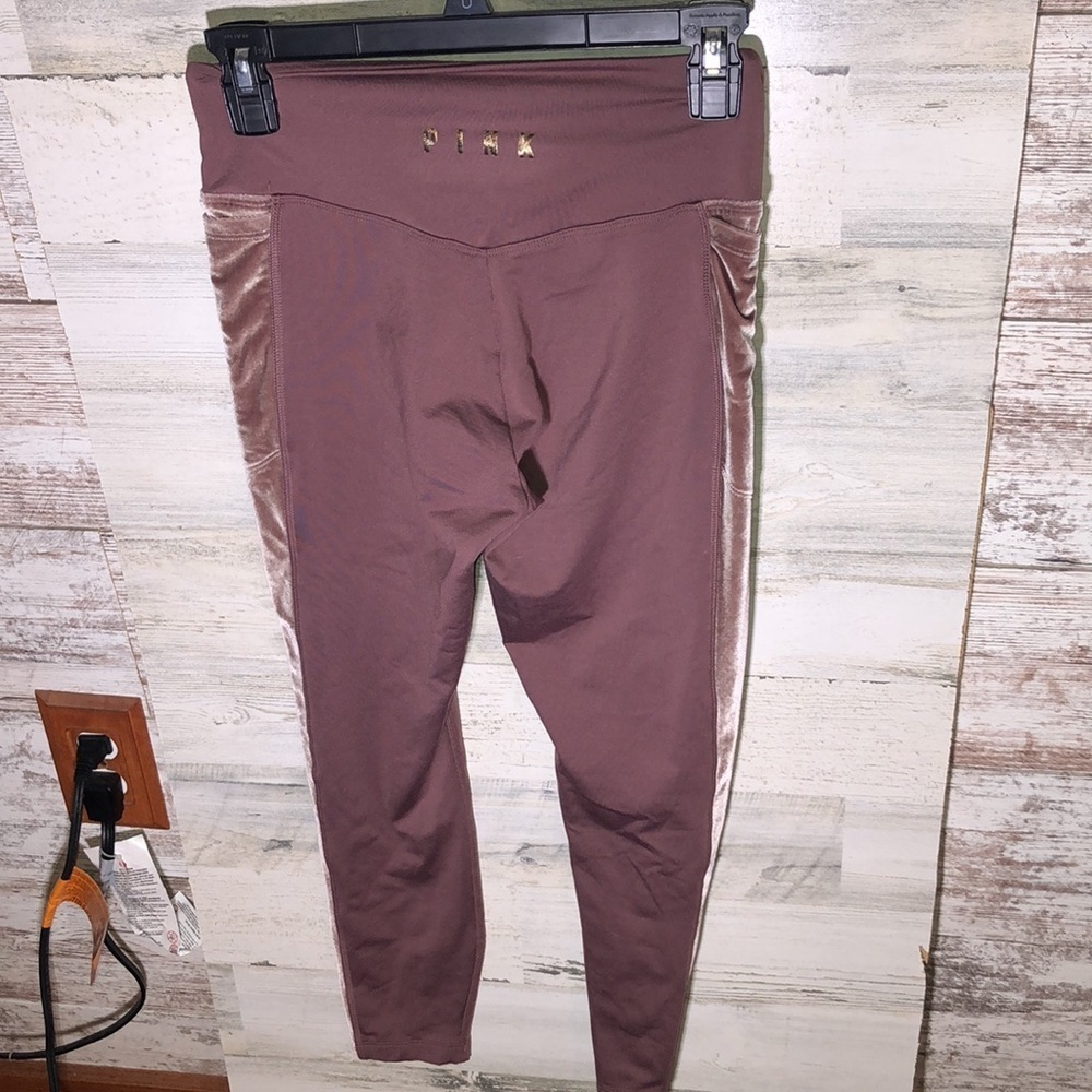 Victoria’s Secret pink cozy fuzzy leggings pink in color velvet sides size small